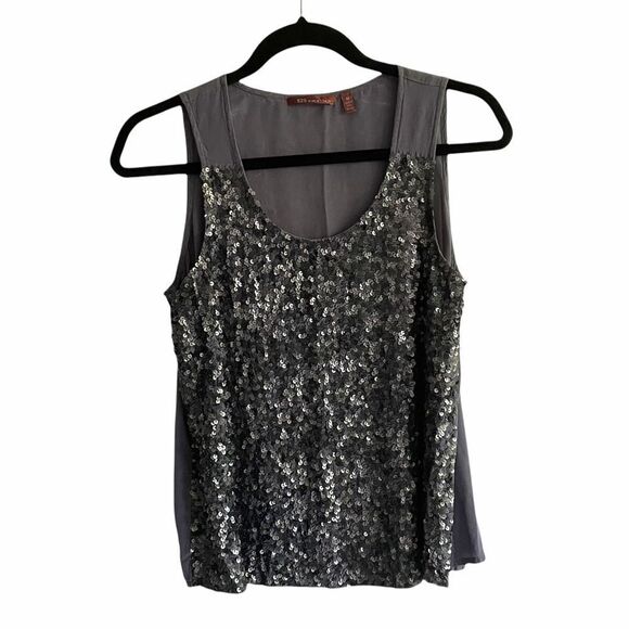 525 AMERICA Sleeveless Silk Sequin Blouse Tank Top Graphite M - Picture 2 of 4